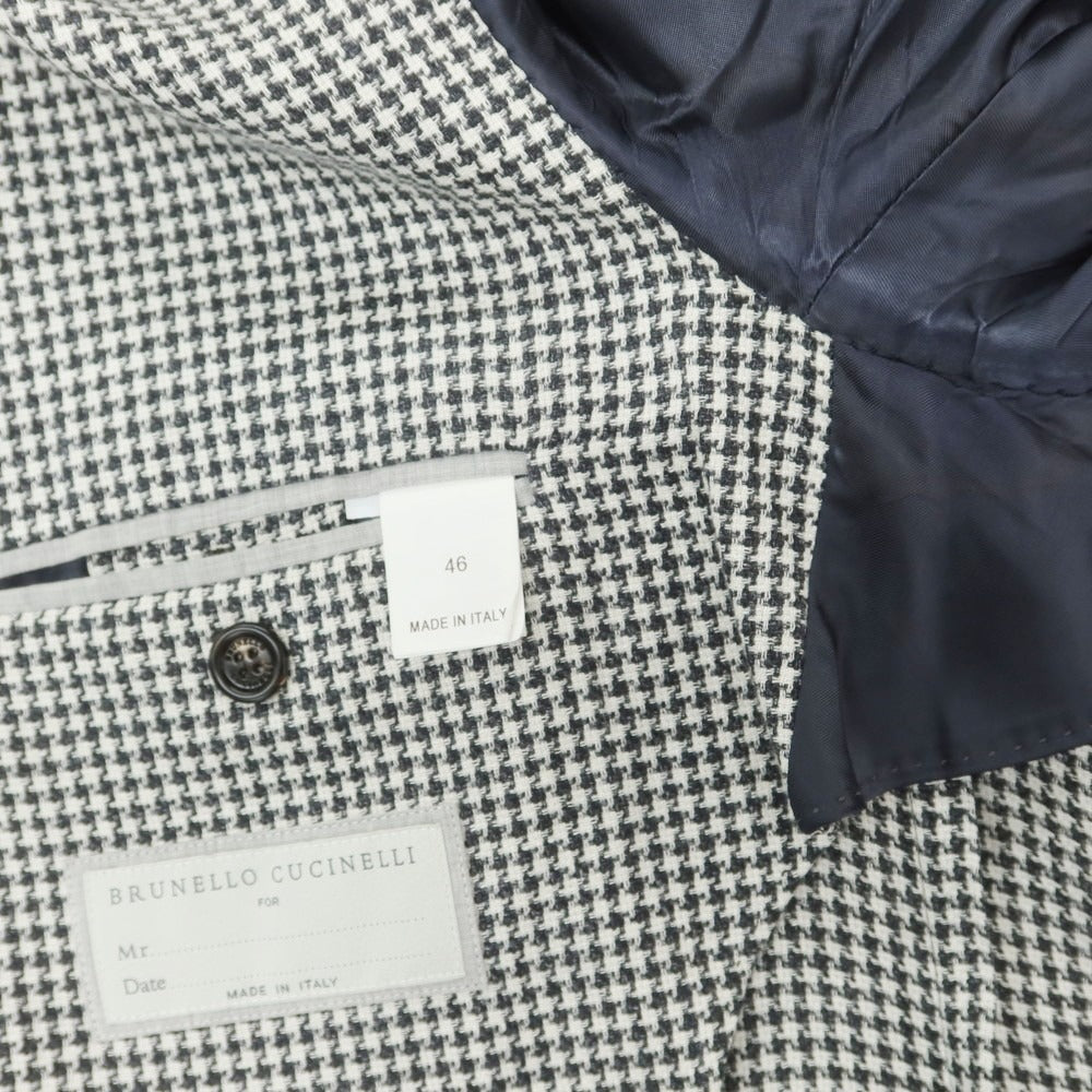 [Used] Brunello Cucinelli Linen Wool Silk Houndstooth Tailored Jacket Charcoal x White [46] [Condition Rank C] [Men&