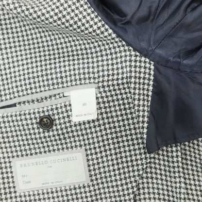 [Used] Brunello Cucinelli Linen Wool Silk Houndstooth Tailored Jacket Charcoal x White [46] [Condition Rank C] [Men&