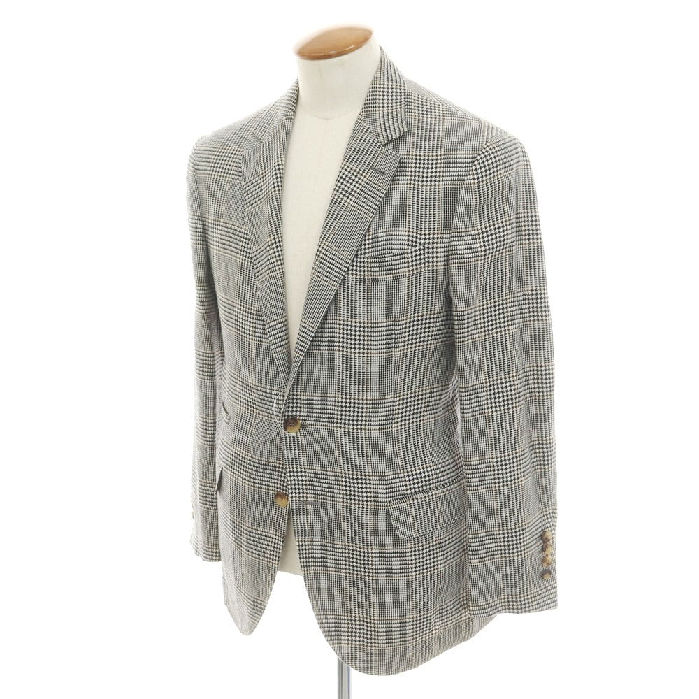 【中古】ブルネロクチネリ Brunello Cucinelli リネンウールシルク チェック テーラードジャケット ダークネイビーxホワイト【 46 】【 状態ランクD 】【 メンズ 】