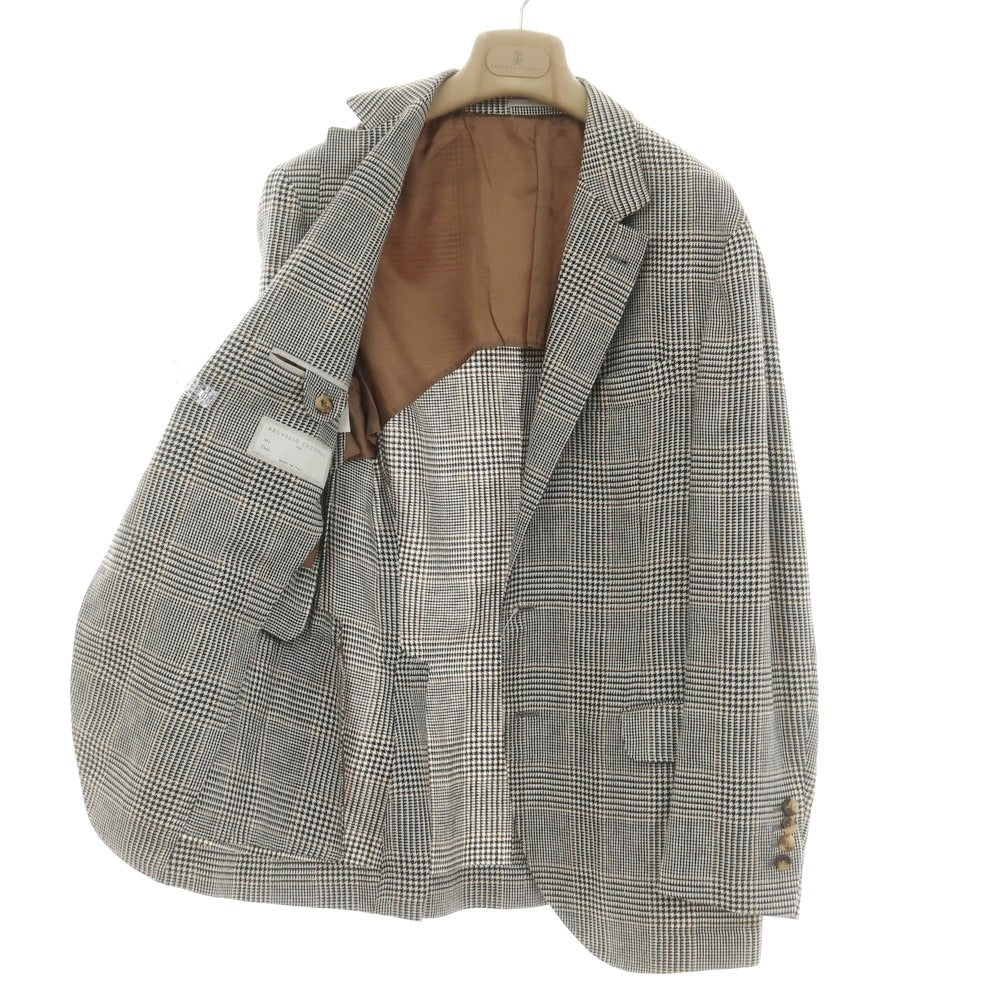 [Used] Brunello Cucinelli Linen wool silk check tailored jacket Dark navy x white [46] [Condition rank D] [Men&