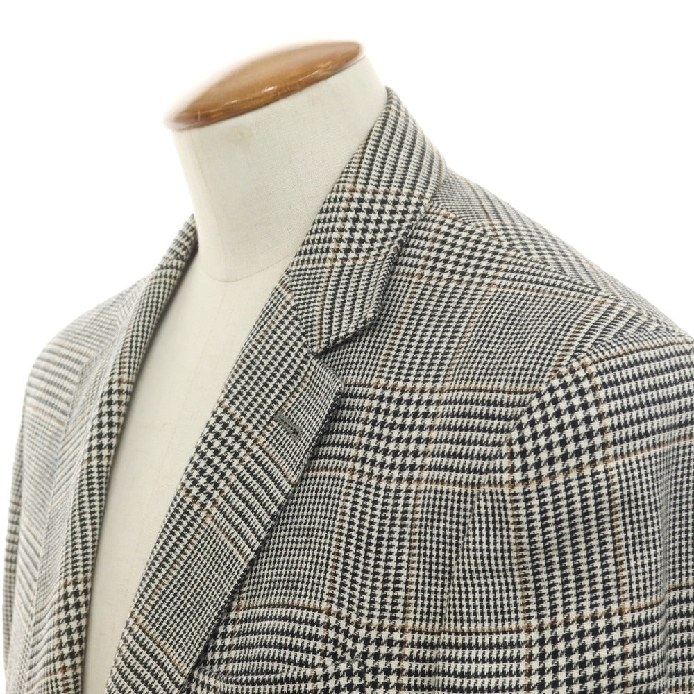 【中古】ブルネロクチネリ Brunello Cucinelli リネンウールシルク チェック テーラードジャケット ダークネイビーxホワイト【 46 】【 状態ランクD 】【 メンズ 】