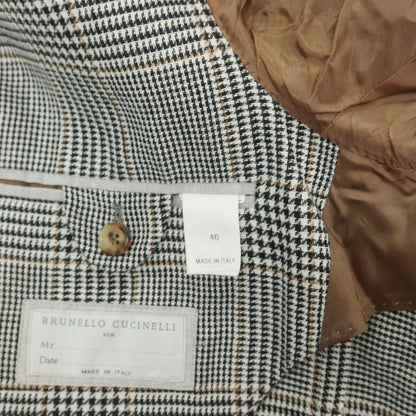 [Used] Brunello Cucinelli Linen wool silk check tailored jacket Dark navy x white [46] [Condition rank D] [Men&