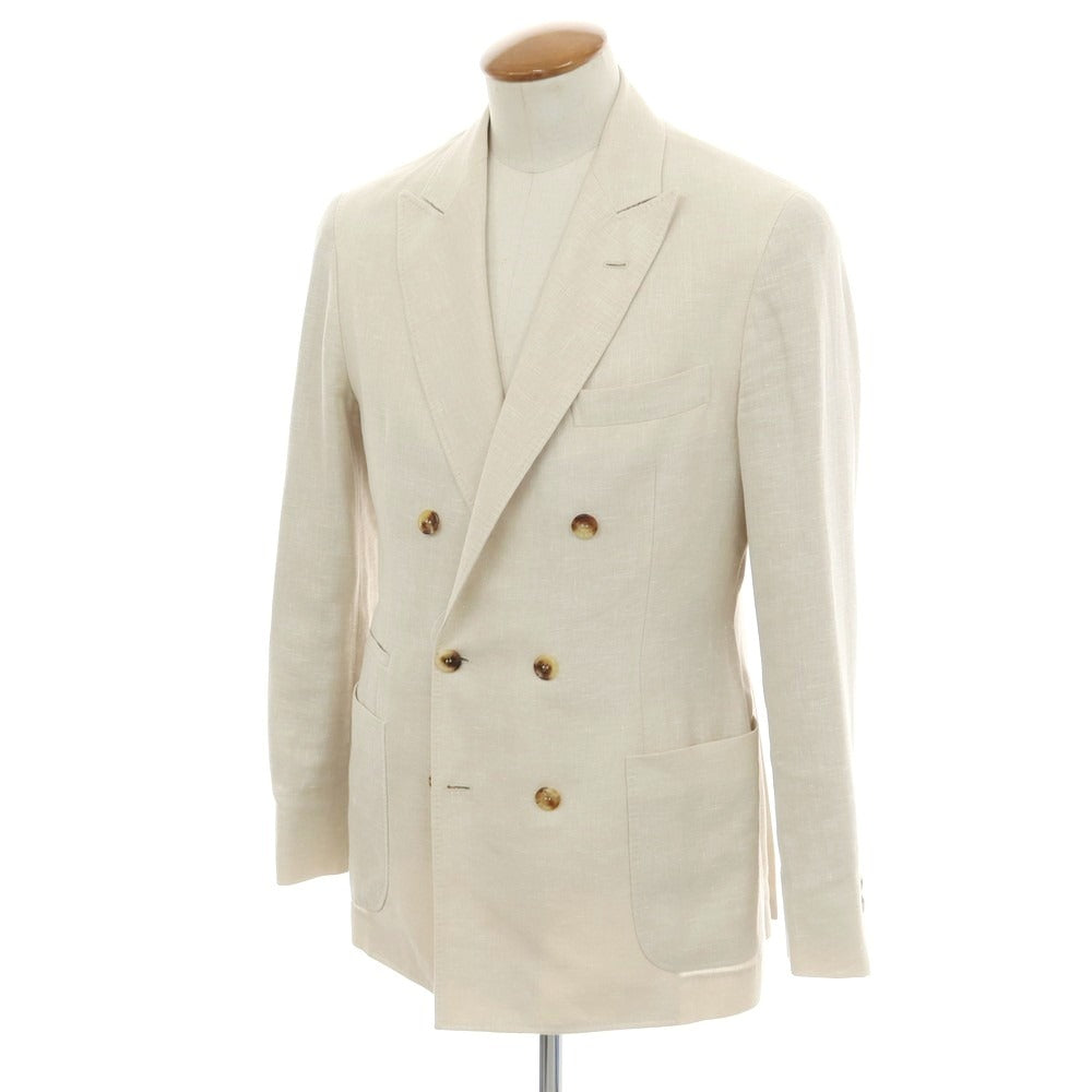 [Used] Brunello Cucinelli Linen wool silk double-breasted tailored jacket, light beige [46] [Condition: C] [Men&