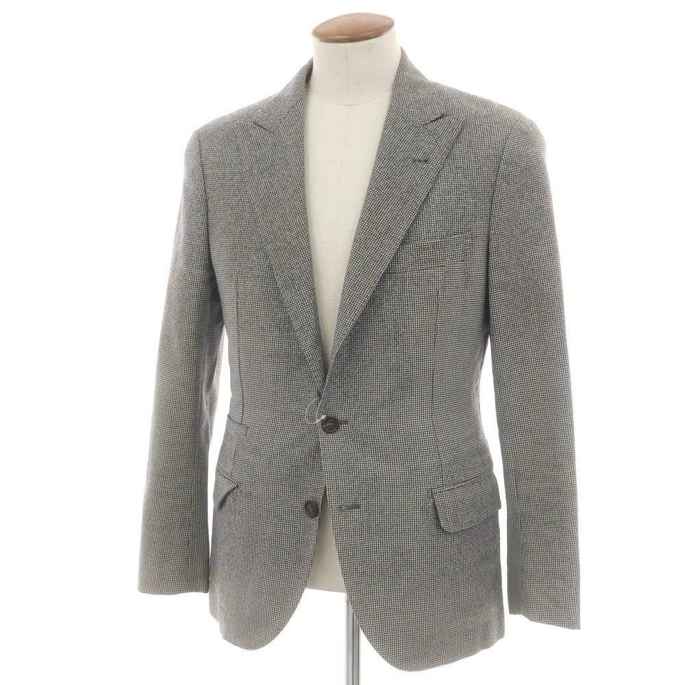 【中古】ブルネロクチネリ Brunello Cucinelli ウール ハウンドトゥース柄 テーラードジャケット オフホワイトxブラック【 46 】【 状態ランクD 】【 メンズ 】
