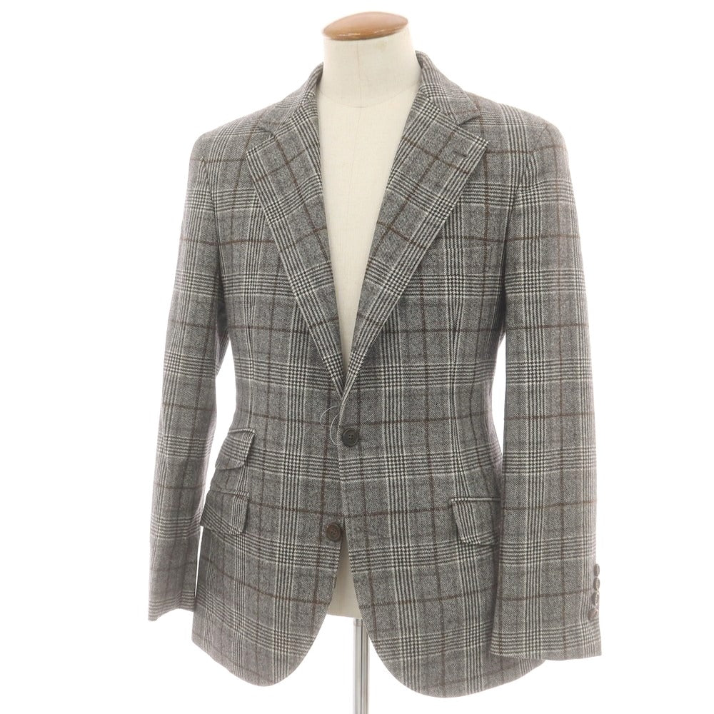 【中古】ブルネロクチネリ Brunello Cucinelli ウール チェック テーラードジャケット ホワイト×ブラック×ブラウン【 46 】【 状態ランクB 】【 メンズ 】