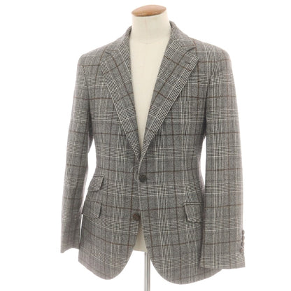 【中古】ブルネロクチネリ Brunello Cucinelli ウール チェック テーラードジャケット ホワイト×ブラック×ブラウン【 46 】【 状態ランクB 】【 メンズ 】