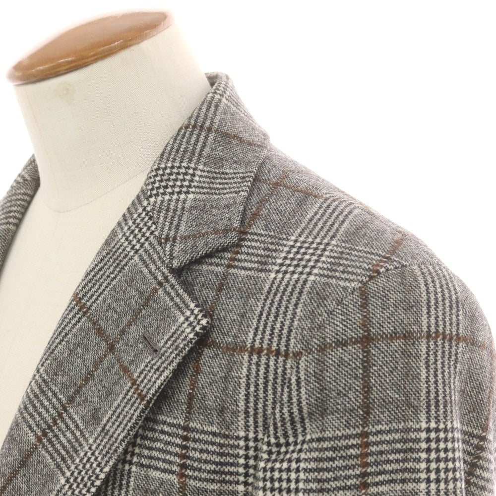 【中古】ブルネロクチネリ Brunello Cucinelli ウール チェック テーラードジャケット ホワイト×ブラック×ブラウン【 46 】【 状態ランクB 】【 メンズ 】