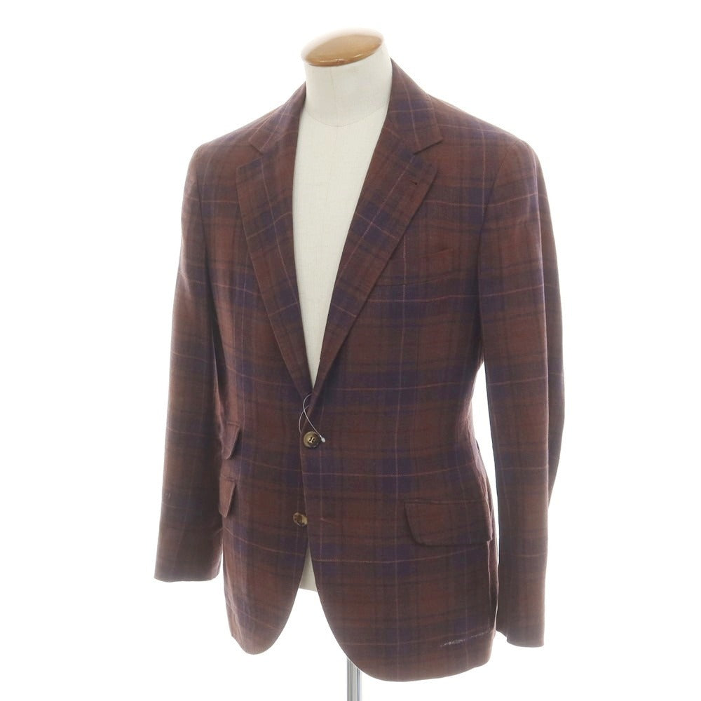 [Used] Brunello Cucinelli Linen wool silk check tailored jacket Red brown x navy [46] [Condition rank C] [Men&