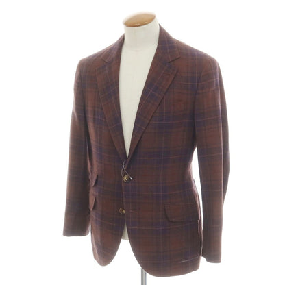[Used] Brunello Cucinelli Linen wool silk check tailored jacket Red brown x navy [46] [Condition rank C] [Men&