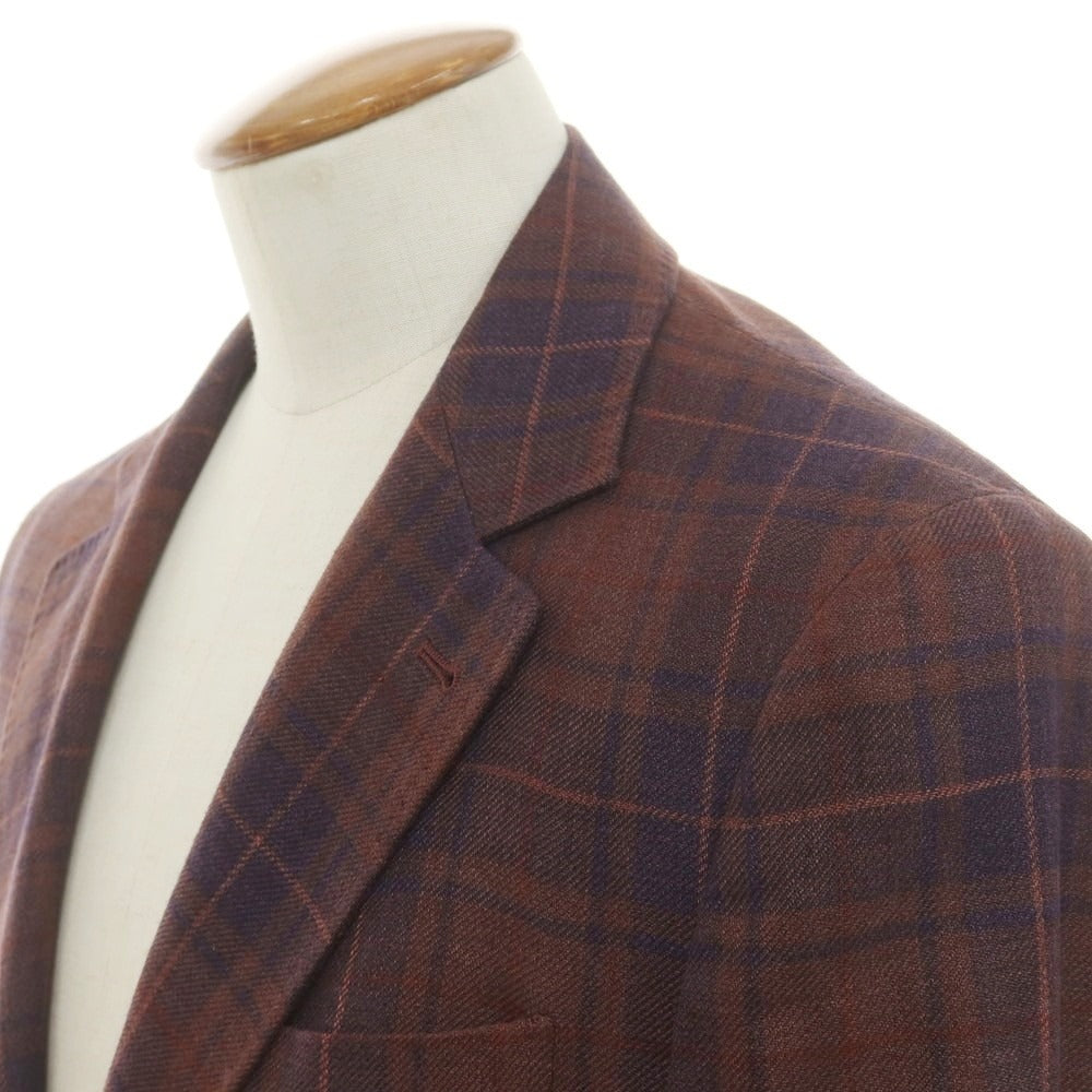 [Used] Brunello Cucinelli Linen wool silk check tailored jacket Red brown x navy [46] [Condition rank C] [Men&