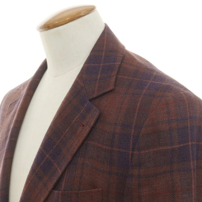 [Used] Brunello Cucinelli Linen wool silk check tailored jacket Red brown x navy [46] [Condition rank C] [Men&