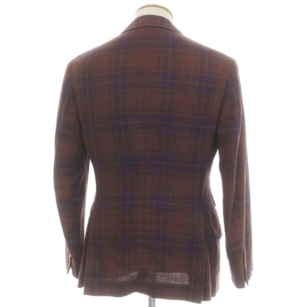[Used] Brunello Cucinelli Linen wool silk check tailored jacket Red brown x navy [46] [Condition rank C] [Men&