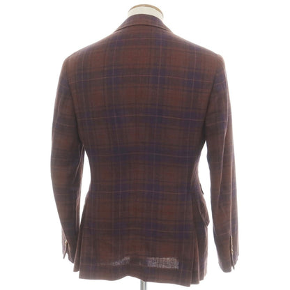 [Used] Brunello Cucinelli Linen wool silk check tailored jacket Red brown x navy [46] [Condition rank C] [Men&
