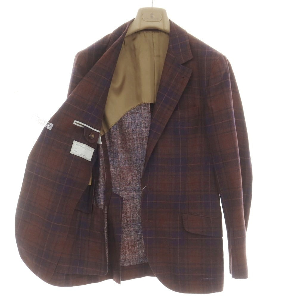 [Used] Brunello Cucinelli Linen wool silk check tailored jacket Red brown x navy [46] [Condition rank C] [Men&