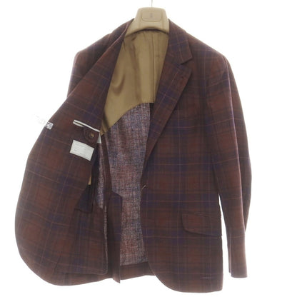 [Used] Brunello Cucinelli Linen wool silk check tailored jacket Red brown x navy [46] [Condition rank C] [Men&
