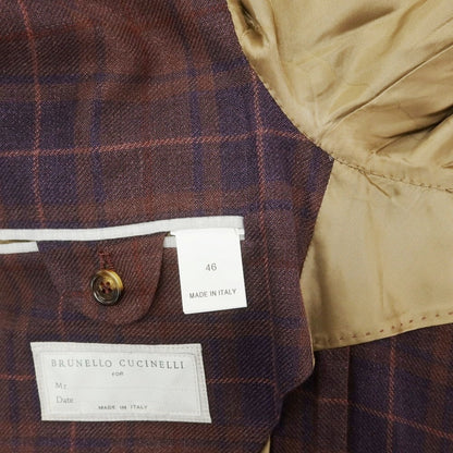 [Used] Brunello Cucinelli Linen wool silk check tailored jacket Red brown x navy [46] [Condition rank C] [Men&