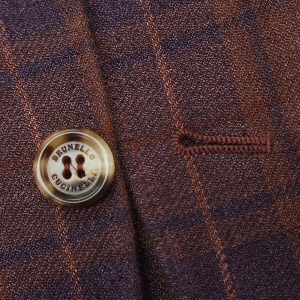[Used] Brunello Cucinelli Linen wool silk check tailored jacket Red brown x navy [46] [Condition rank C] [Men&