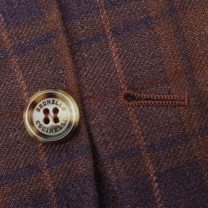 [Used] Brunello Cucinelli Linen wool silk check tailored jacket Red brown x navy [46] [Condition rank C] [Men&
