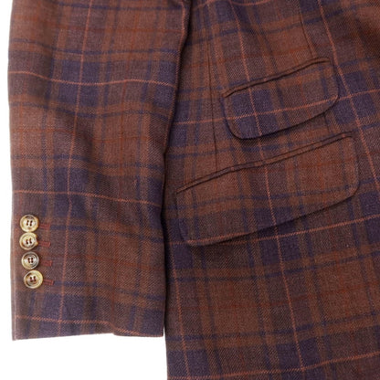[Used] Brunello Cucinelli Linen wool silk check tailored jacket Red brown x navy [46] [Condition rank C] [Men&