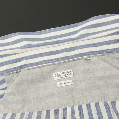 【中古】ブルネロクチネリ Brunello Cucinelli コットン ストライプ ボタンダウン カジュアルシャツ ブルーxホワイト【 S 】【 状態ランクB 】【 メンズ 】