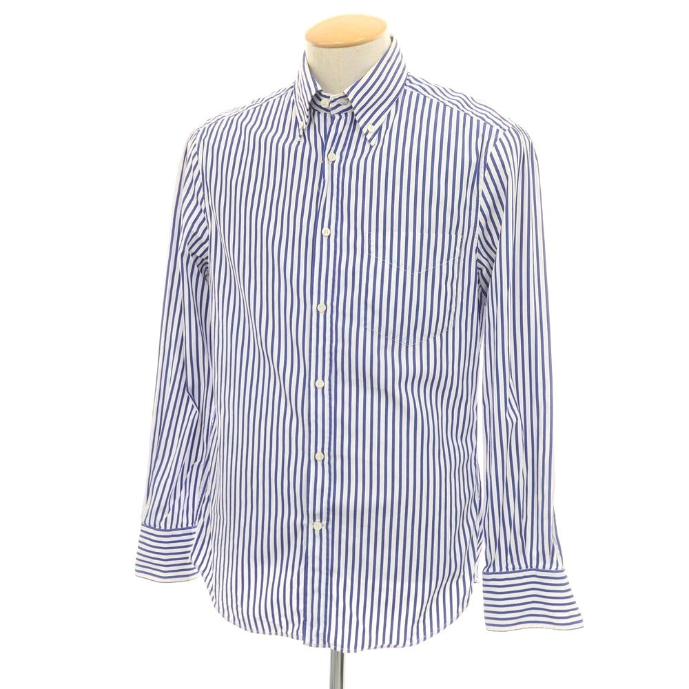 【中古】ブルネロクチネリ Brunello Cucinelli コットン ストライプ ボタンダウン ドレスシャツ ホワイトxブルー【 S 】【 状態ランクD 】【 メンズ 】