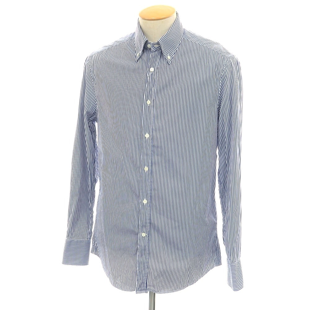 【中古】ブルネロクチネリ Brunello Cucinelli コットン ストライプ ボタンダウン ドレスシャツ ブルーxホワイト【 S 】【 状態ランクC 】【 メンズ 】
