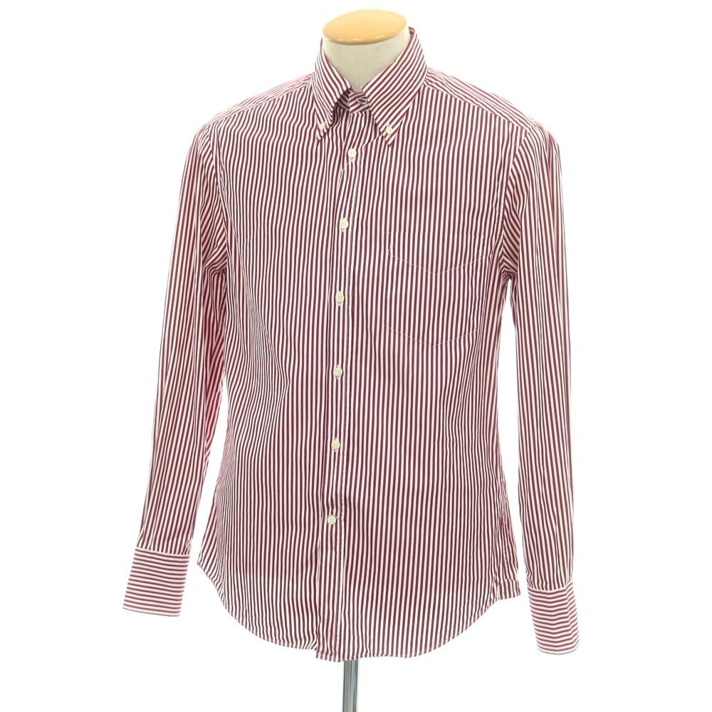 【中古】ブルネロクチネリ Brunello Cucinelli コットン ストライプ ボタンダウン ドレスシャツ ワインレッドxホワイト【 S 】【 状態ランクD 】【 メンズ 】