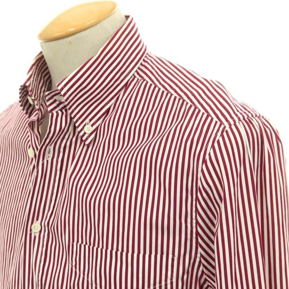【中古】ブルネロクチネリ Brunello Cucinelli コットン ストライプ ボタンダウン ドレスシャツ ワインレッドxホワイト【 S 】【 状態ランクD 】【 メンズ 】