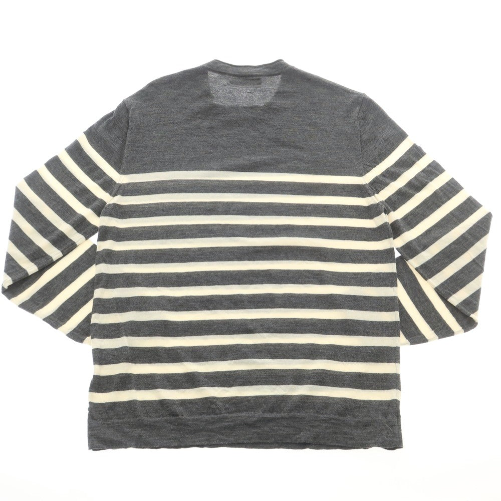【中古】ブルネロクチネリ Brunello Cucinelli ハイゲージ ウールカシミヤ ボーダー クルーネック プルオーバーニット グレーxホワイト【 46 】【 状態ランクC 】【 メンズ 】