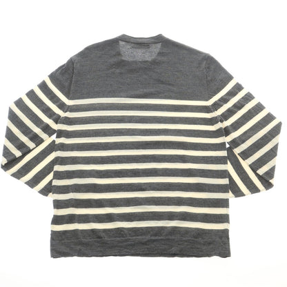 【中古】ブルネロクチネリ Brunello Cucinelli ハイゲージ ウールカシミヤ ボーダー クルーネック プルオーバーニット グレーxホワイト【 46 】【 状態ランクC 】【 メンズ 】