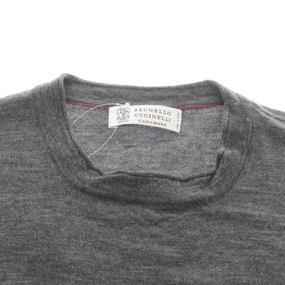 【中古】ブルネロクチネリ Brunello Cucinelli ハイゲージ ウールカシミヤ ボーダー クルーネック プルオーバーニット グレーxホワイト【 46 】【 状態ランクC 】【 メンズ 】