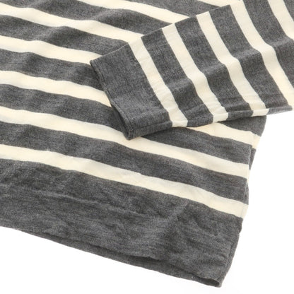 【中古】ブルネロクチネリ Brunello Cucinelli ハイゲージ ウールカシミヤ ボーダー クルーネック プルオーバーニット グレーxホワイト【 46 】【 状態ランクC 】【 メンズ 】