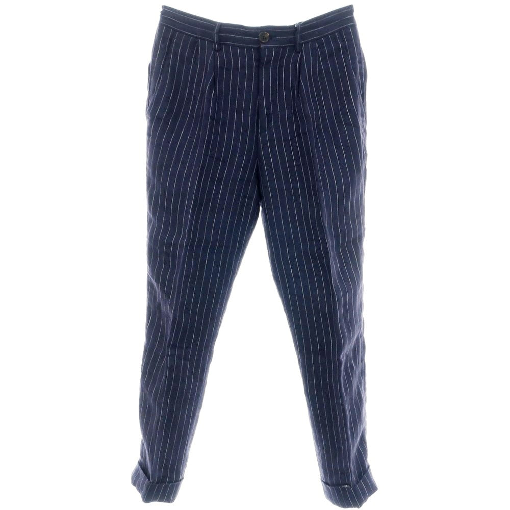 【中古】ブルネロクチネリ Brunello Cucinelli リネン ピンストライプ ドレススラックスパンツ ネイビーxホワイト【 44 】【 状態ランクC 】【 メンズ 】