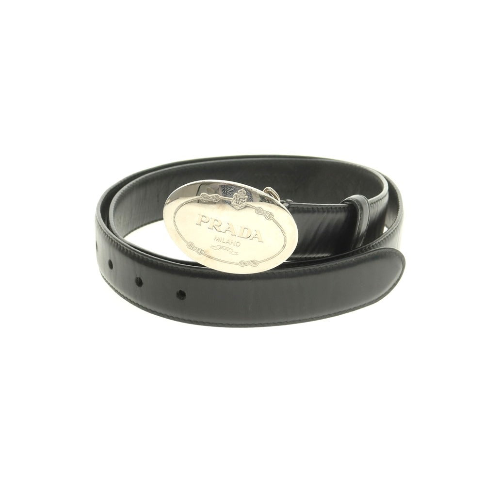 【中古】プラダ PRADA オーバルバックル レザー ベルト ブラック【 90 】【 状態ランクC 】【 メンズ 】