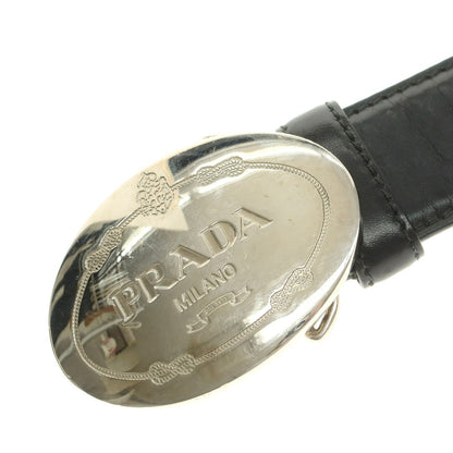 【中古】プラダ PRADA オーバルバックル レザー ベルト ブラック【 90 】【 状態ランクC 】【 メンズ 】