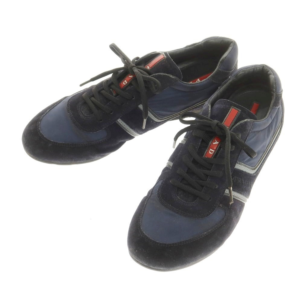 【中古】プラダスポーツ PRADA SPORTS スエード×ナイロン スニーカー ネイビー【 8 1/2 】【 状態ランクC 】【 メンズ 】