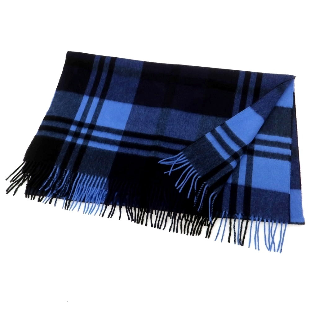 【中古】ジョシュアエリス Joshua Ellis カシミヤ チェック 大判 マフラー ブルーxブラック【 状態ランクA 】【 メンズ 】