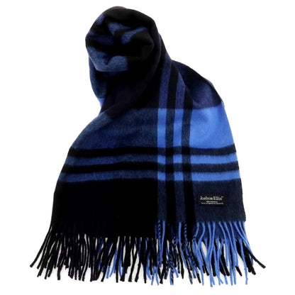 【中古】ジョシュアエリス Joshua Ellis カシミヤ チェック 大判 マフラー ブルーxブラック【 状態ランクA 】【 メンズ 】