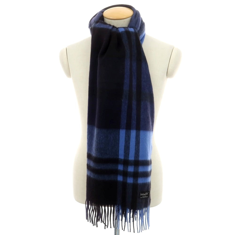 【中古】ジョシュアエリス Joshua Ellis カシミヤ チェック 大判 マフラー ブルーxブラック【 状態ランクA 】【 メンズ 】
