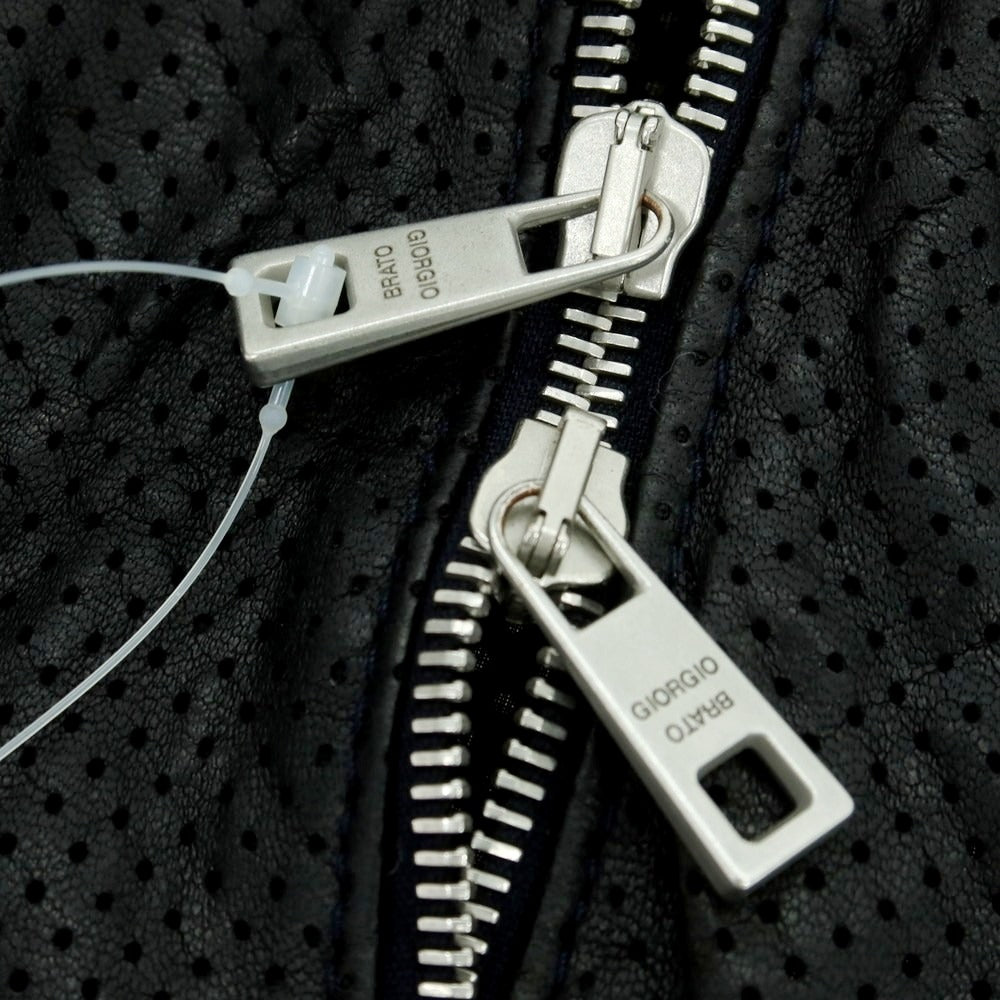 【中古】ジョルジオブラット GIORGIO BRATO パンチング ラムレザー ライダースジャケット ブラック【 50 】【 状態ランクC 】【 メンズ 】