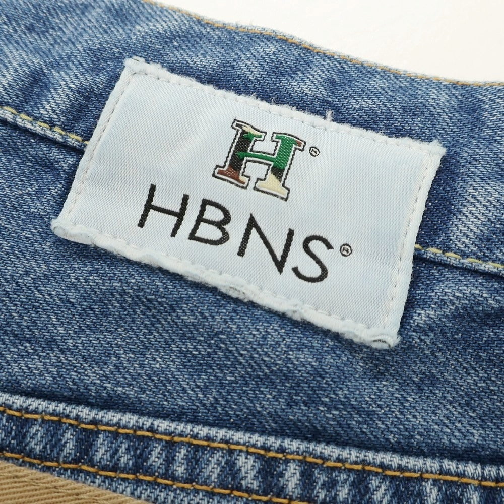 【中古】ハバノス HABANOS ポリエステルコットン デニムドッキング チノパンツ ベージュ系xブルー【 L 】【 状態ランクB 】【 メンズ 】 [DPD]