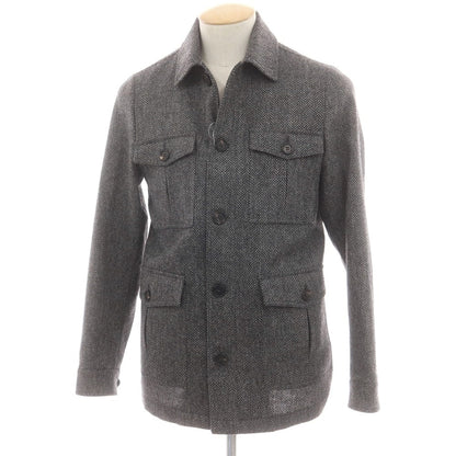 【中古】ルイジ ボレッリ Luigi Borrelli ヘリンボーンウール サファリジャケット グレー系【 44 】【 状態ランクB 】【 メンズ 】