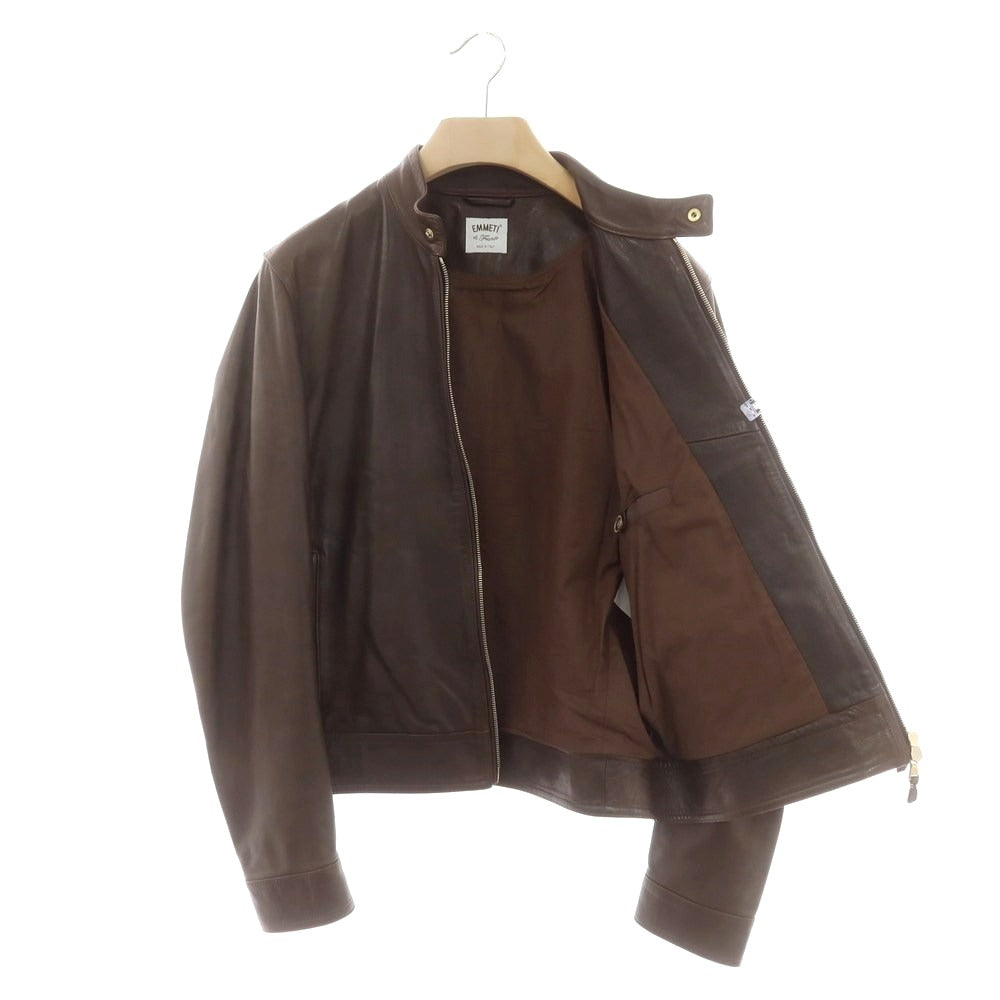 【中古】エンメティ EMMETI JURI ラムスキン シングルライダースジャケット ブラウン【 50 】【 状態ランクC 】【 メンズ 】