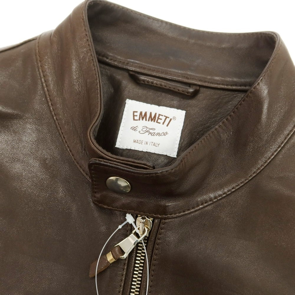 【中古】エンメティ EMMETI JURI ラムスキン シングルライダースジャケット ブラウン【 50 】【 状態ランクC 】【 メンズ 】