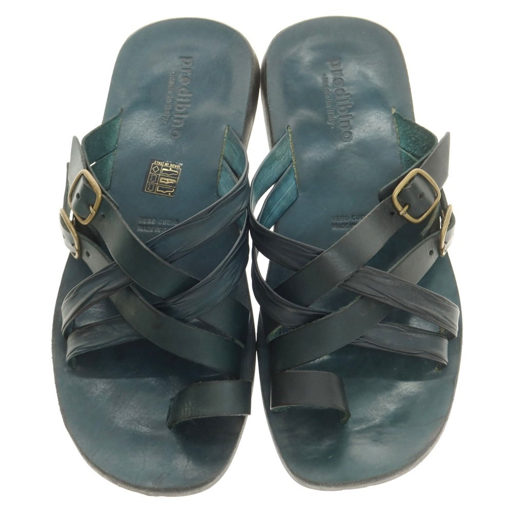 【中古】プレディビーノ PREDEIBINO レザー サンダル グリーンネイビー【 42 】【 状態ランクC 】【 メンズ 】