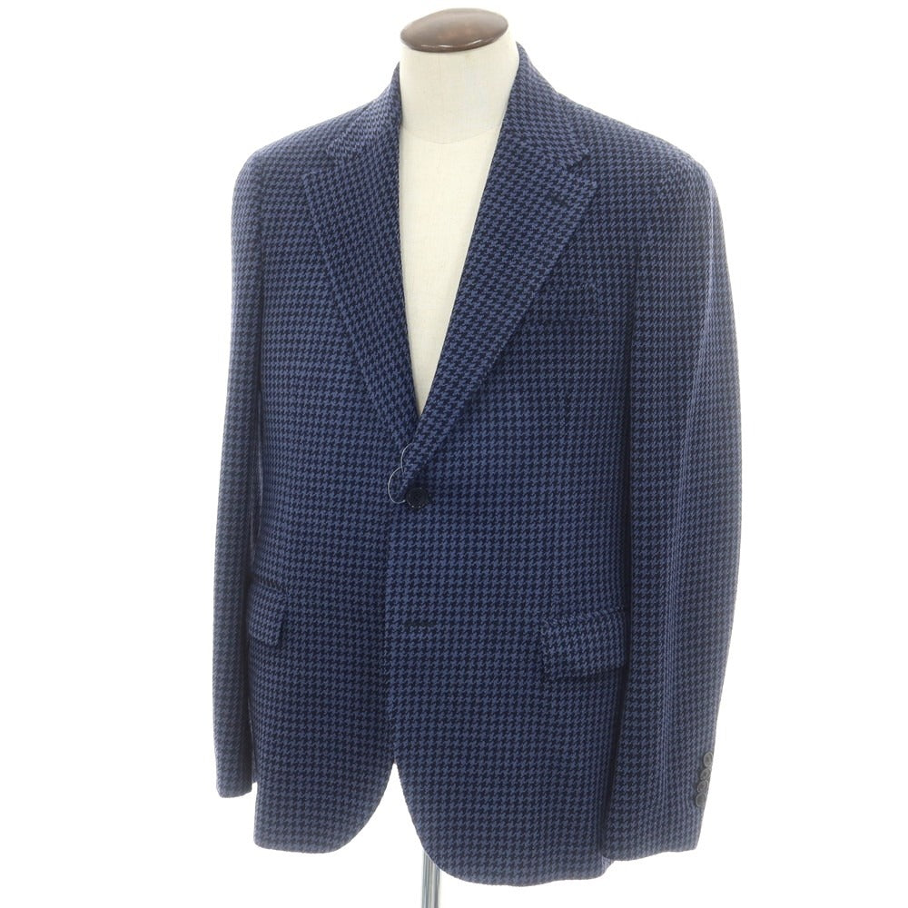 【中古】ラルディーニ LARDINI ストレッチウールナイロン ハウンドトゥース テーラードジャケット ブルーxダークネイビー【 52 】【 状態ランクD 】【 メンズ 】