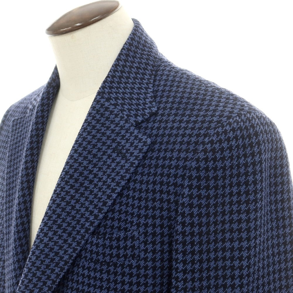 【中古】ラルディーニ LARDINI ストレッチウールナイロン ハウンドトゥース テーラードジャケット ブルーxダークネイビー【 52 】【 状態ランクD 】【 メンズ 】