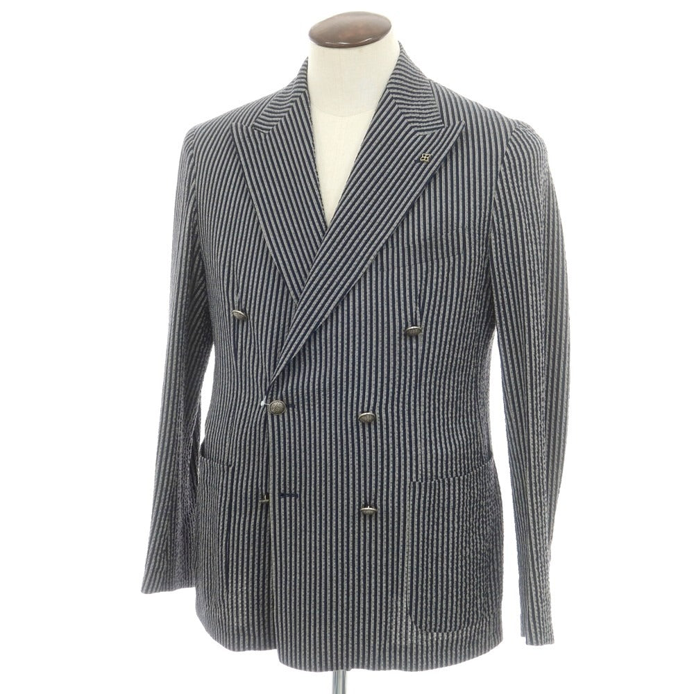 【中古】タリアトーレ TAGLIATORE シアサッカーコットン ダブルジャケット ネイビーxグレー系【 52 】【 状態ランクB 】【 メンズ 】