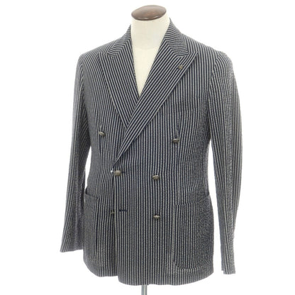 【中古】タリアトーレ TAGLIATORE シアサッカーコットン ダブルジャケット ネイビーxグレー系【 52 】【 状態ランクB 】【 メンズ 】
