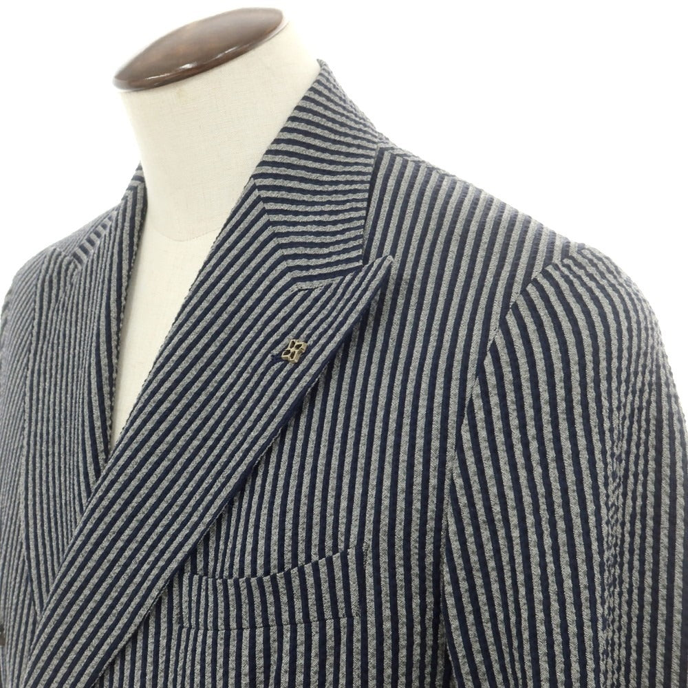 【中古】タリアトーレ TAGLIATORE シアサッカーコットン ダブルジャケット ネイビーxグレー系【 52 】【 状態ランクB 】【 メンズ 】